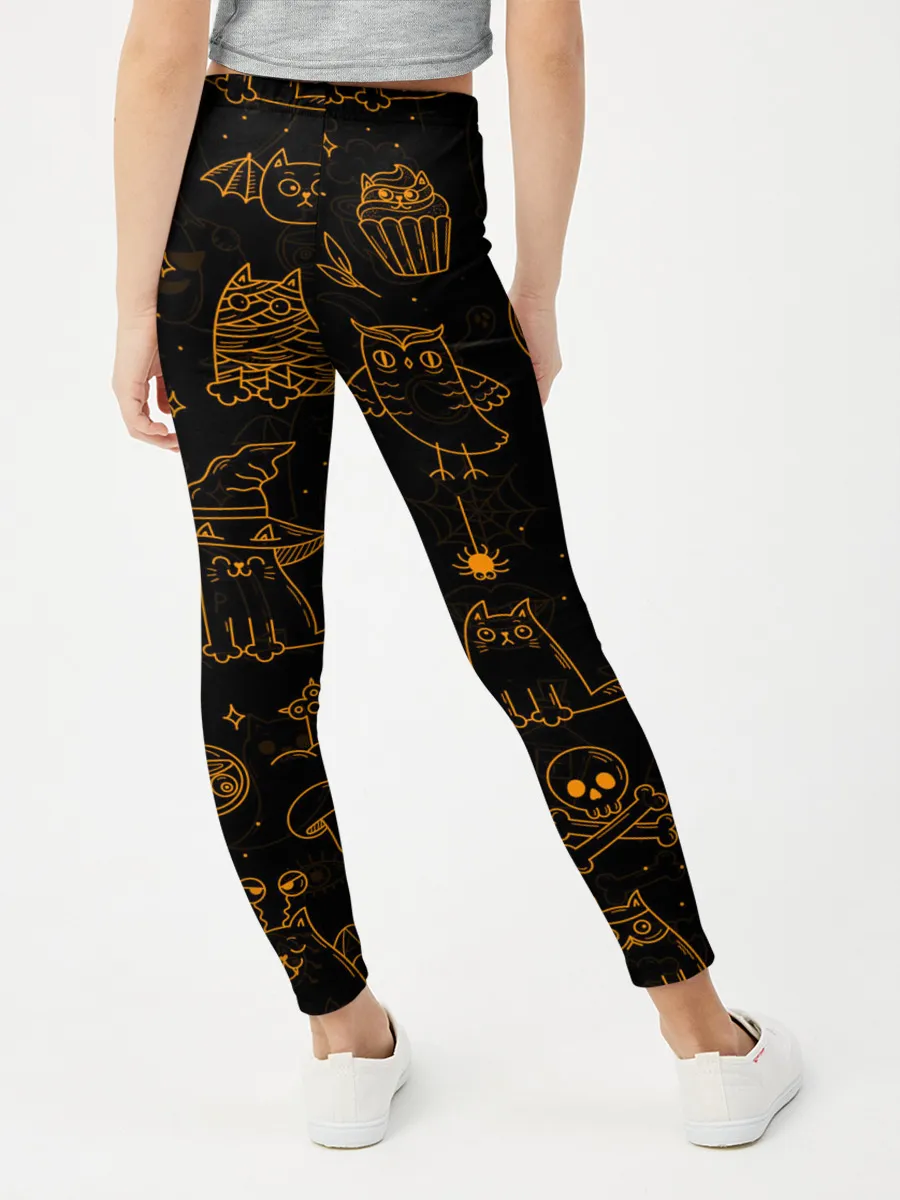 Леггинсы для девочки / ХЕЛЛОУИН ПАТТЕРН КОТИКИ / HALLOWEEN KITTY