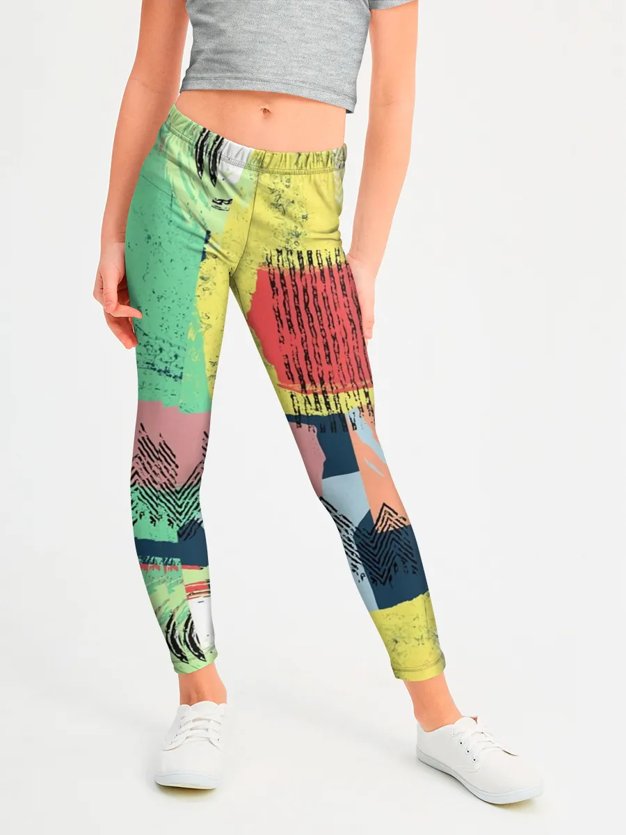 Леггинсы для девочки / Желто-зеленый тай-дай