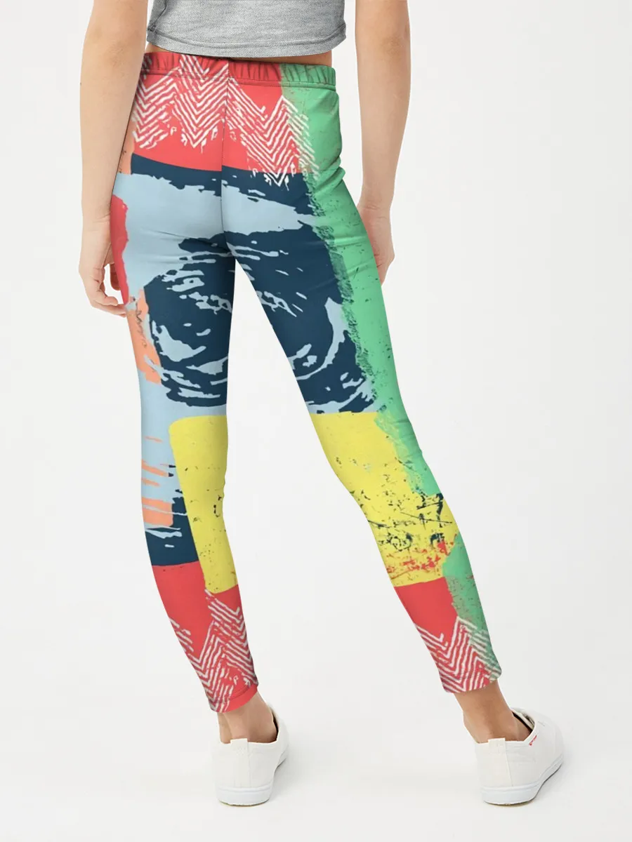 Леггинсы для девочки / Желто-зеленый тай-дай