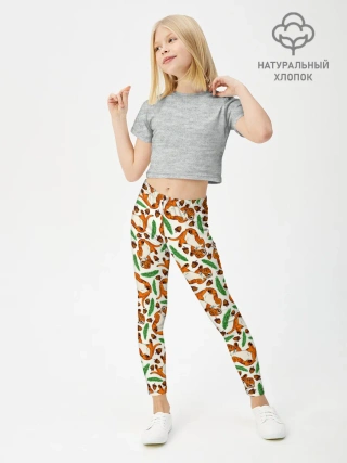 Леггинсы для девочки / Тигрята, еловые ветки и желуди