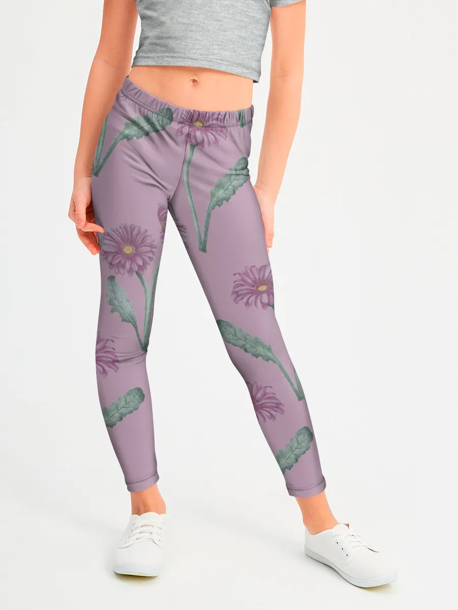 Леггинсы для девочки / Розовые герберы на розовом фоне