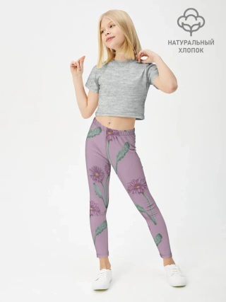 Леггинсы для девочки / Розовые герберы на розовом фоне