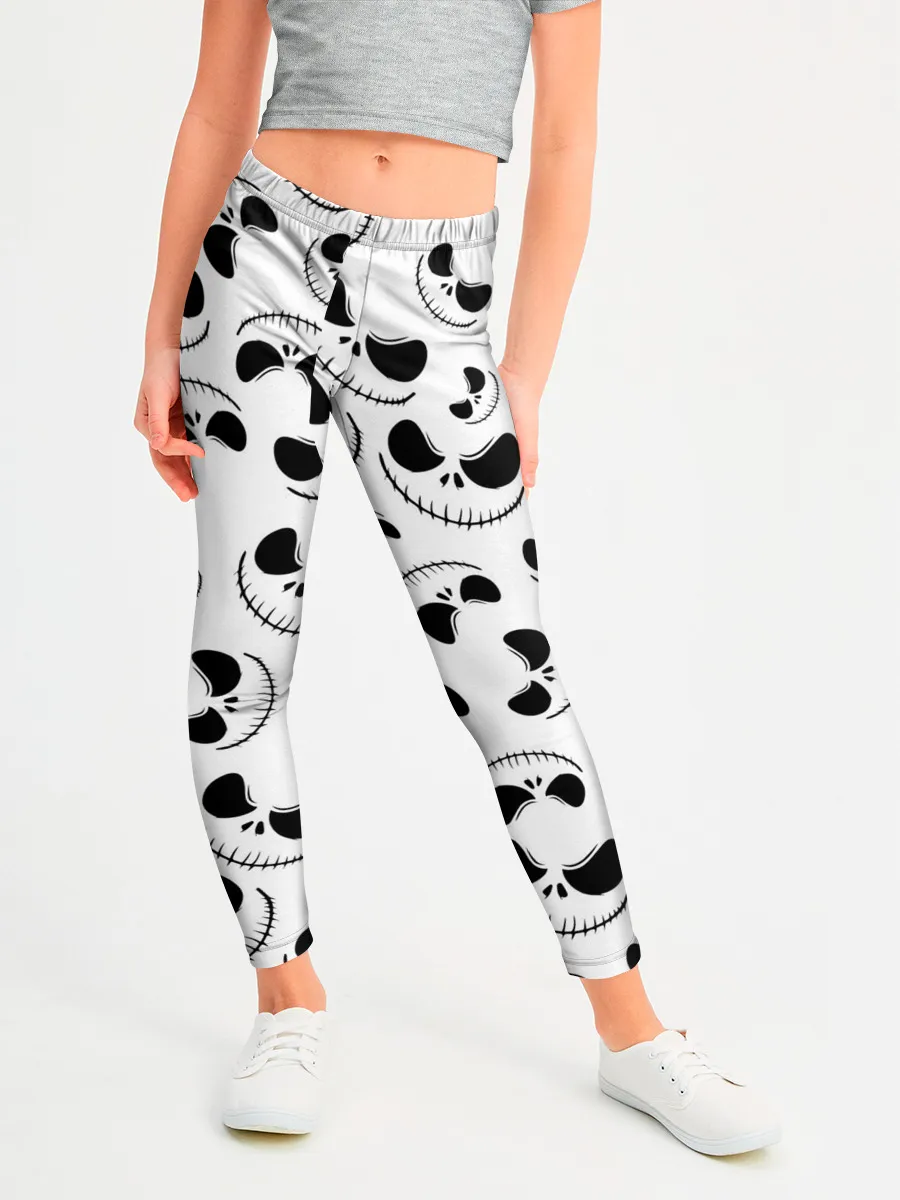 Леггинсы для девочки / Джек Скеллингтон паттерн лицо