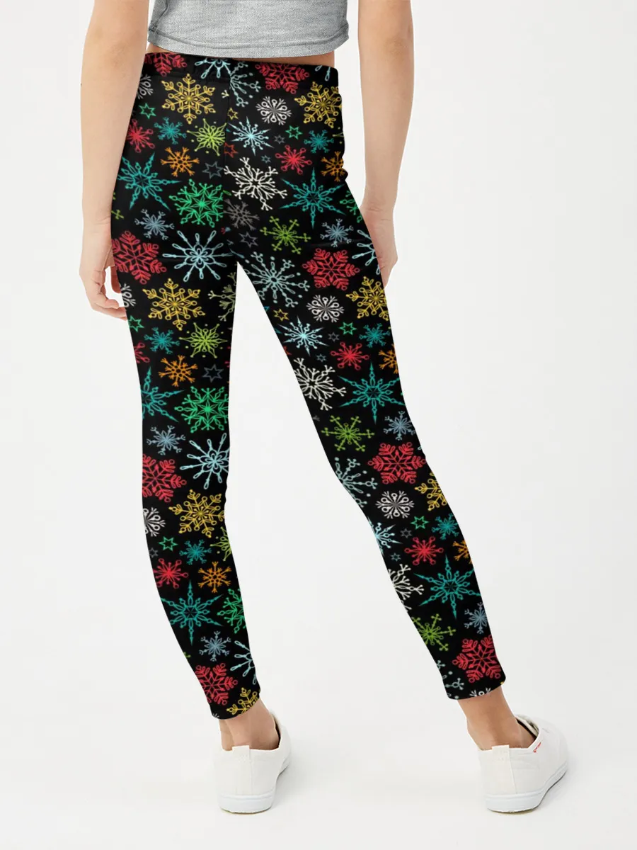 Леггинсы для девочки / Разноцветные Снежинки
