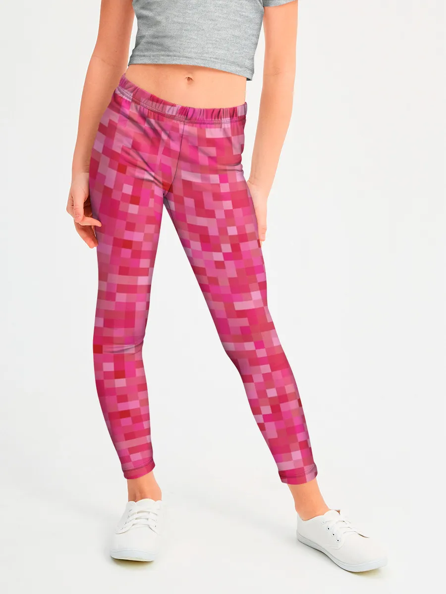 Леггинсы для девочки / Цикламеновая пиксельная абстракция