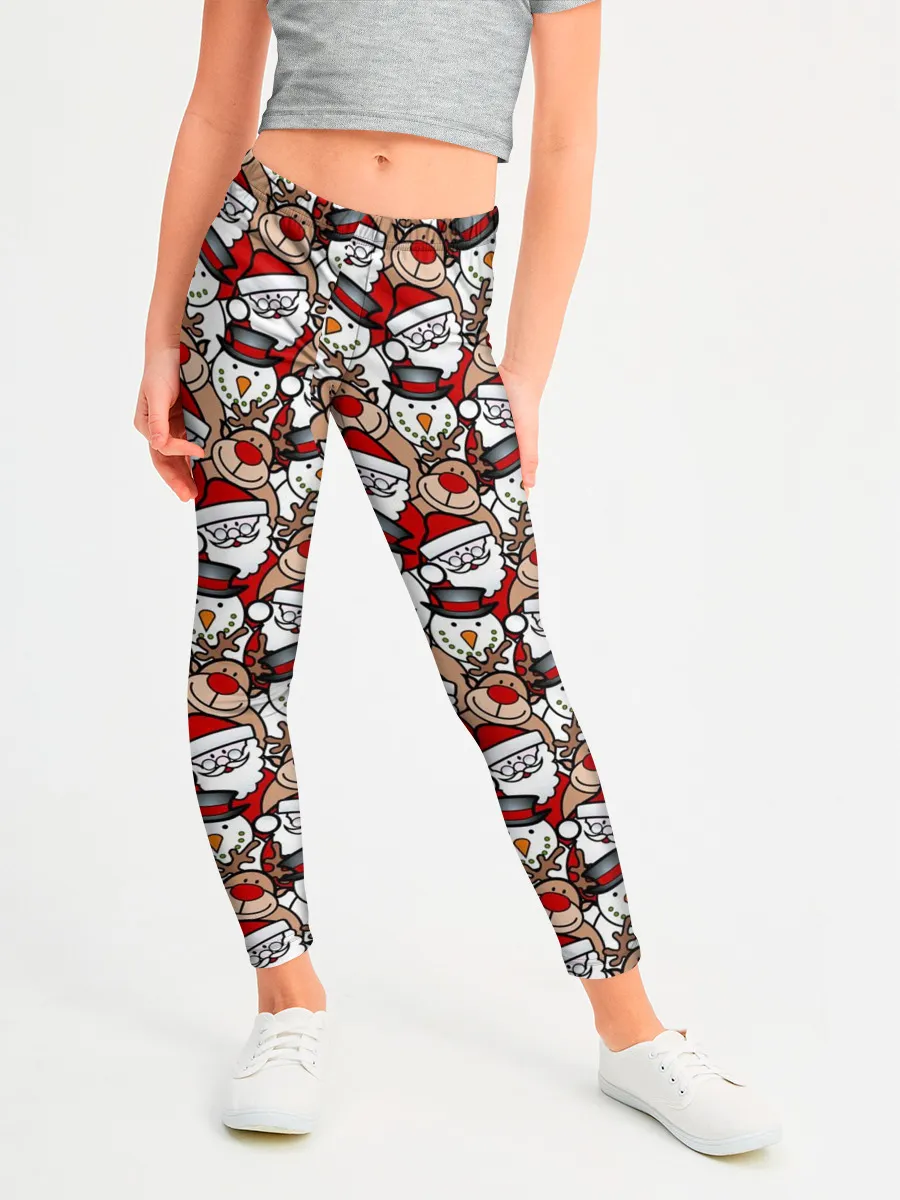 Леггинсы для девочки / Дед Мороз, Снеговик, Олень