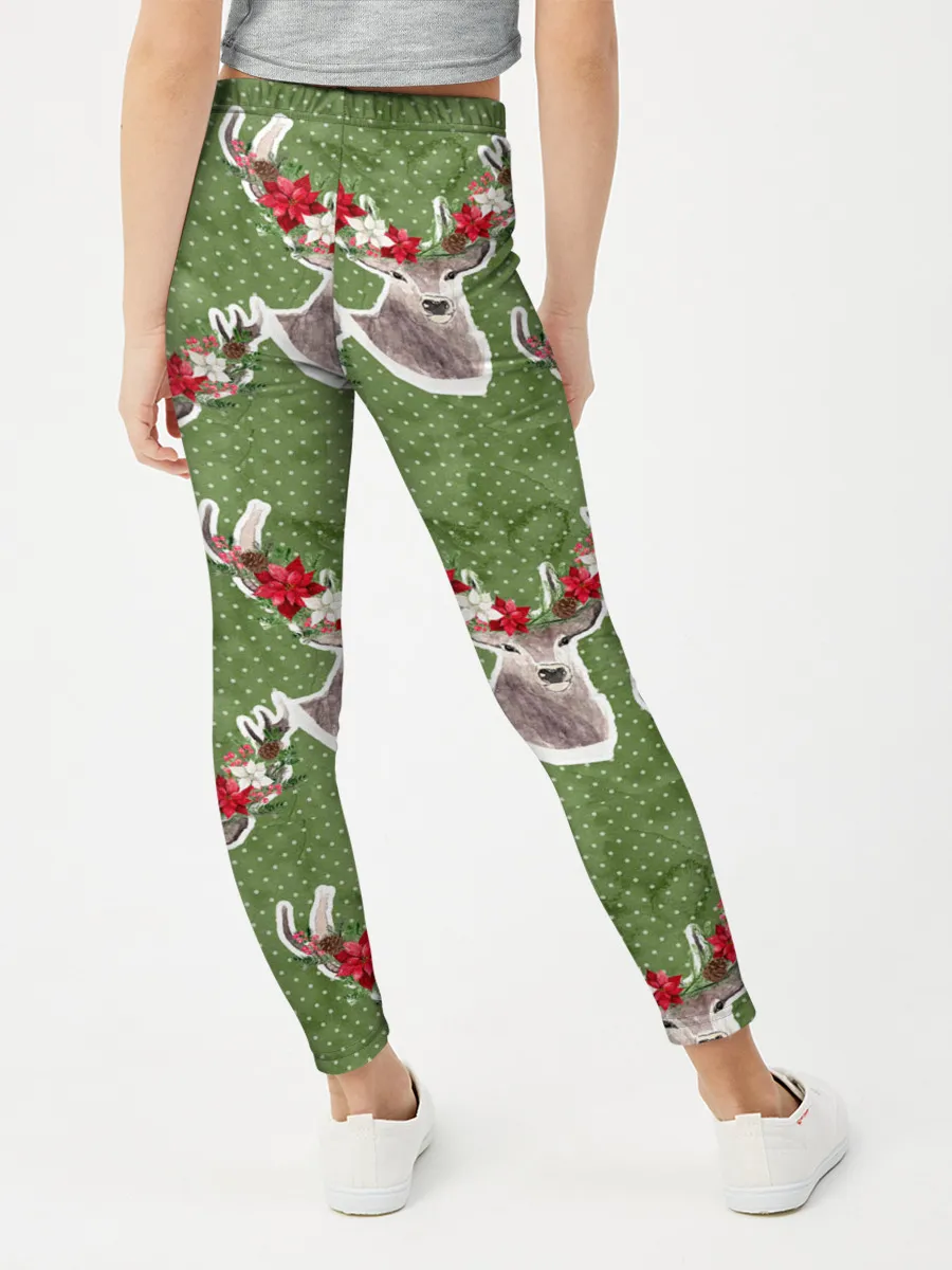 Леггинсы для девочки / Новогодние олени 2022