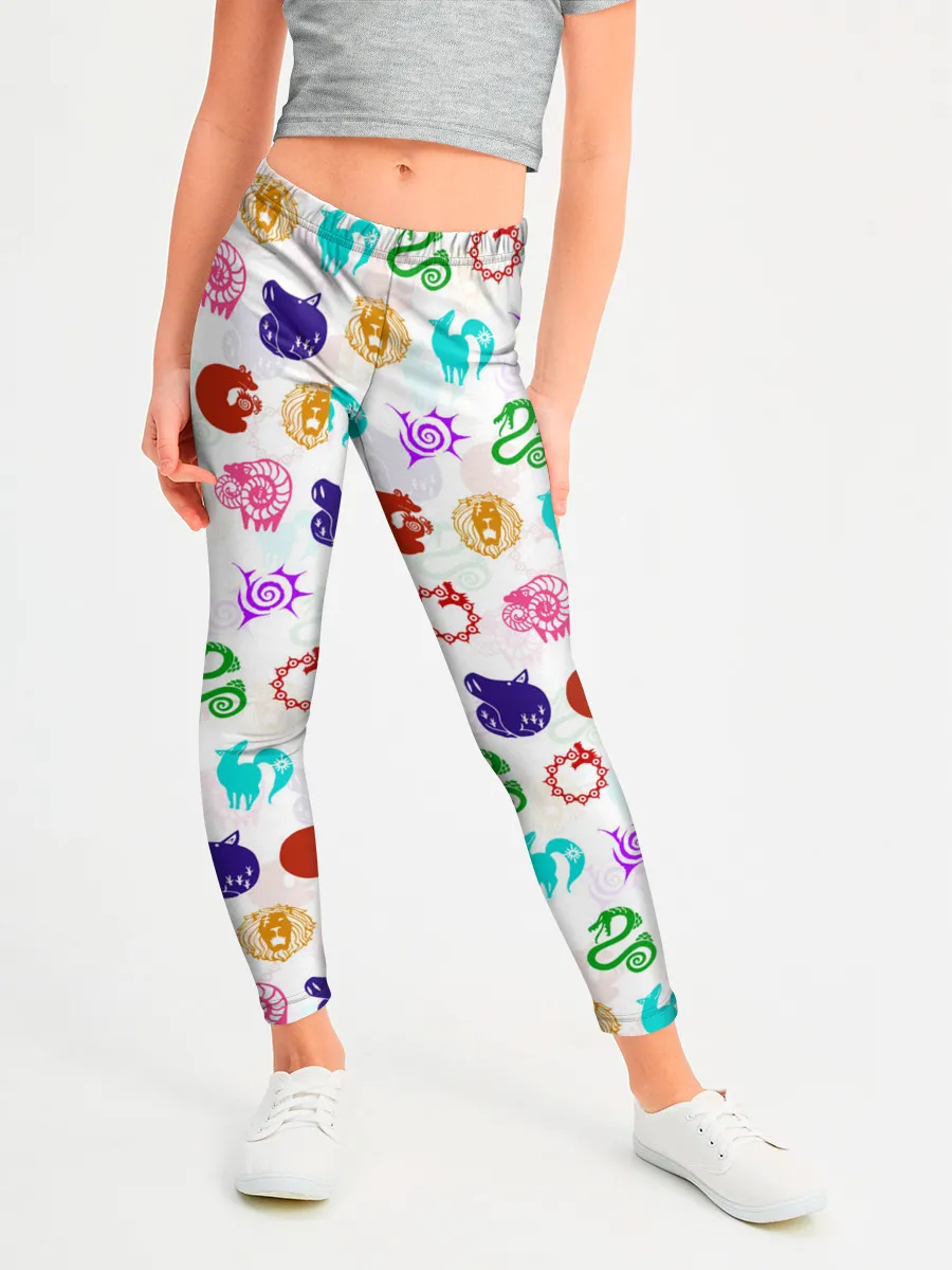 Леггинсы для девочки / 7 СМЕРТНЫХ ГРЕХОВ ЦВЕТНОЙ ПАТТЕРН СИМВОЛЫ