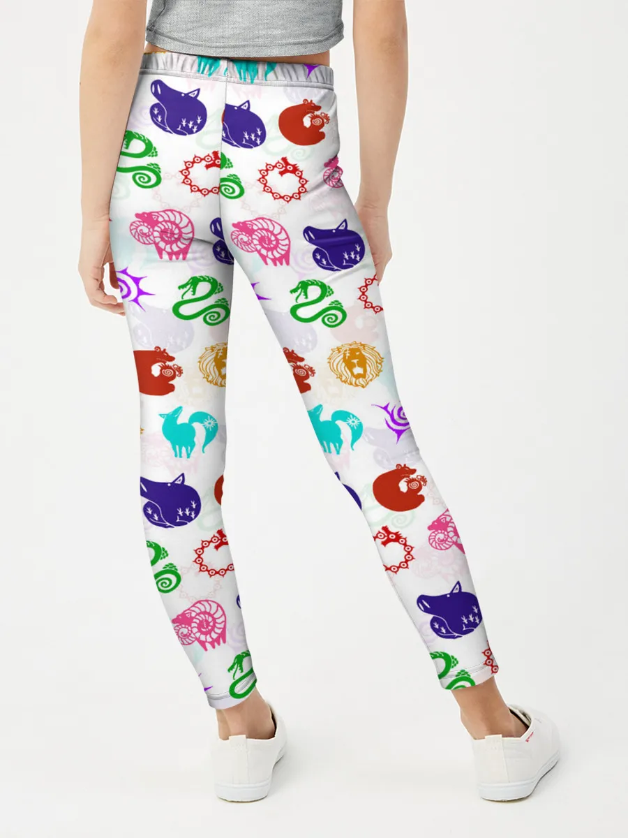 Леггинсы для девочки / 7 СМЕРТНЫХ ГРЕХОВ ЦВЕТНОЙ ПАТТЕРН СИМВОЛЫ