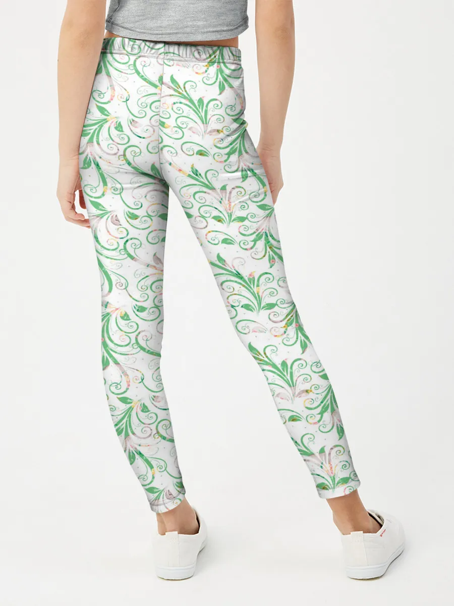 Леггинсы для девочки / Весенние узоры из листьев