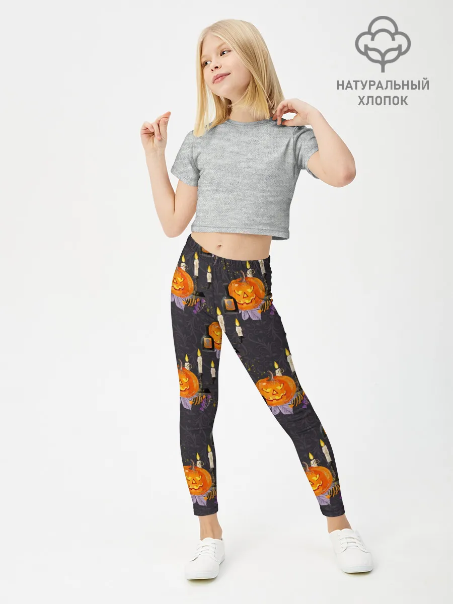 Леггинсы для девочки / Хэллоуин - тыквы и свечи