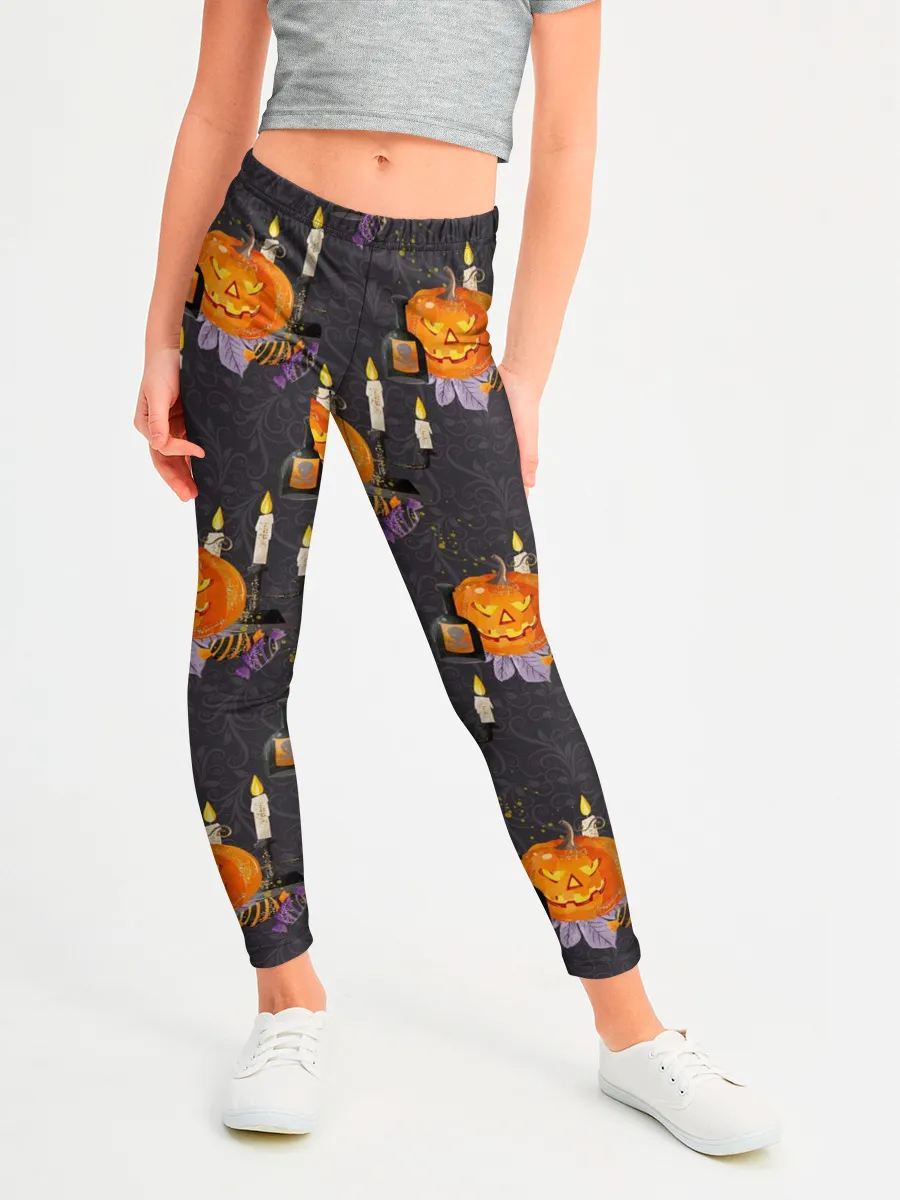 Леггинсы для девочки / Хэллоуин - тыквы и свечи
