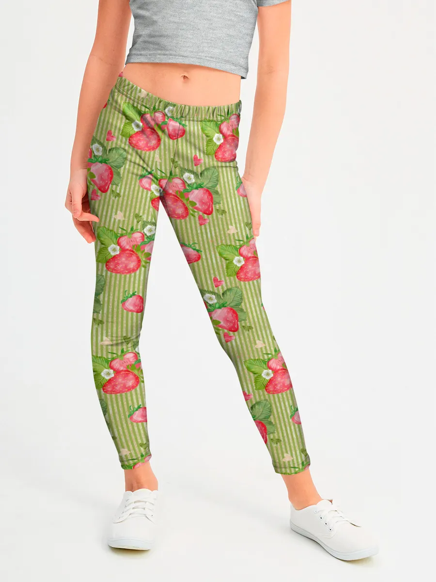 Леггинсы для девочки / Клубничка паттерн