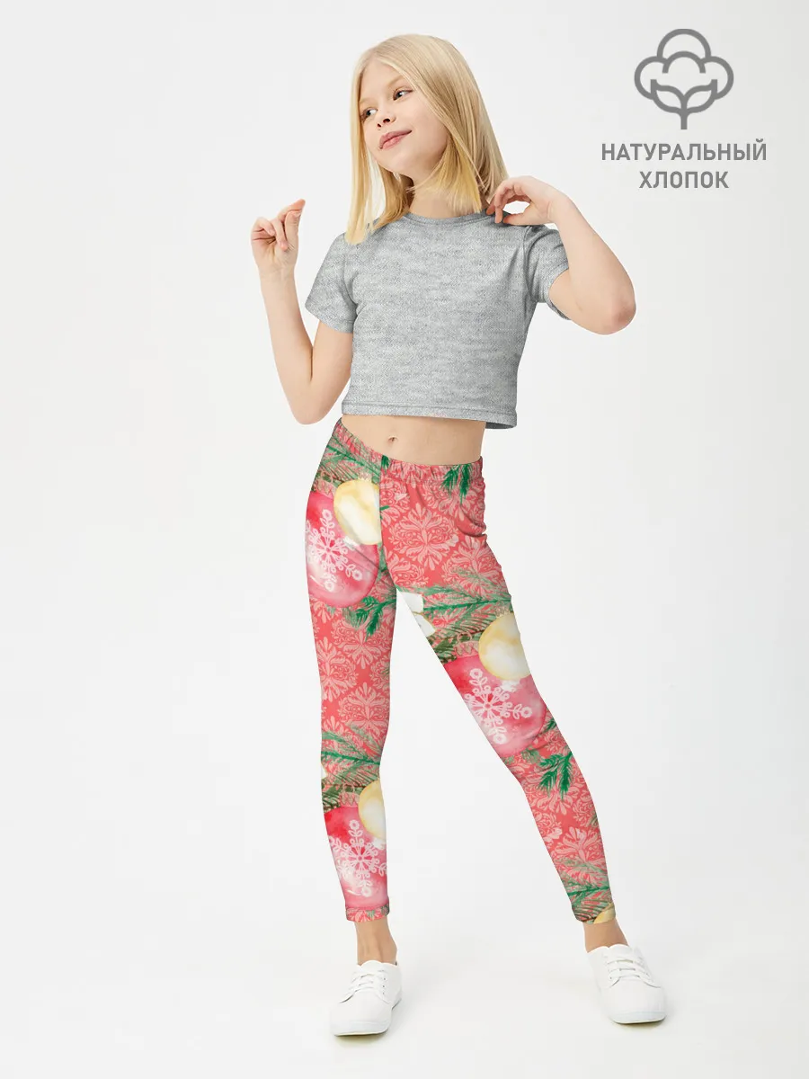 Леггинсы для девочки / Новогодние красные шары