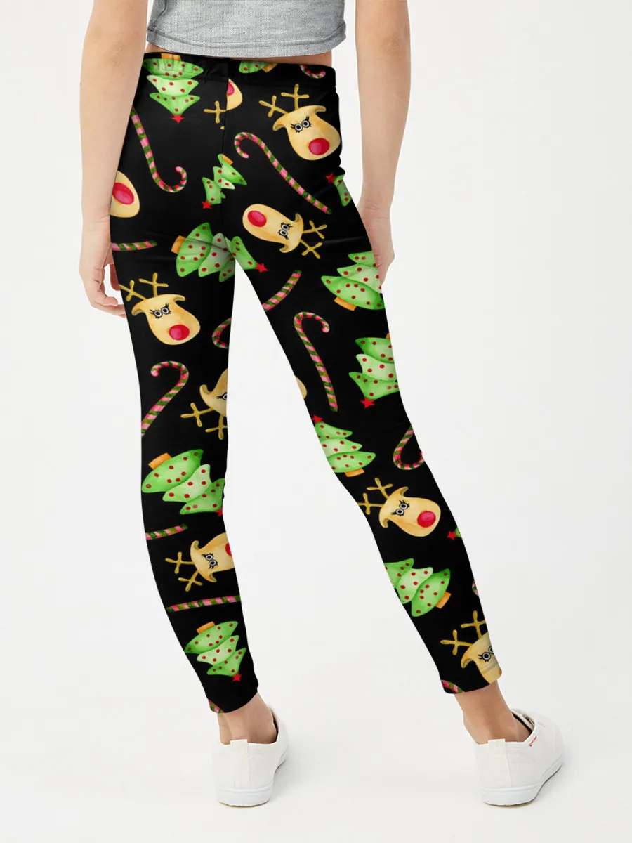 Леггинсы для девочки / Олени, елки и карамель