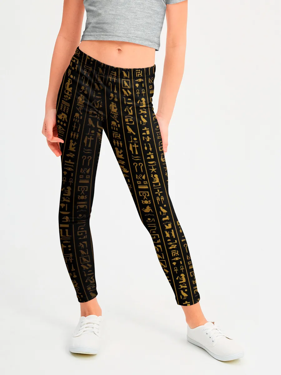 Леггинсы для девочки / ЕГИПЕТСКИЕ ИЕРОГЛИФЫ ЗОЛОТОМ