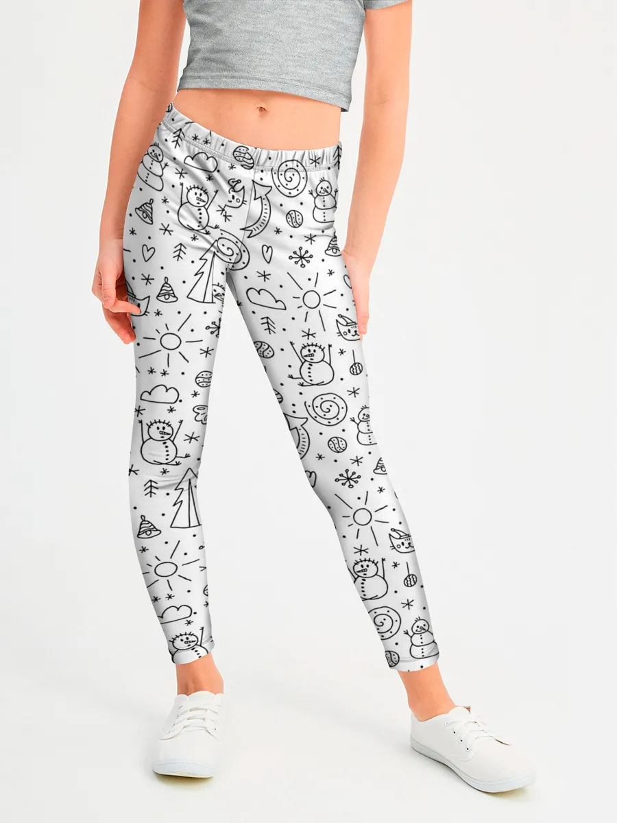 Леггинсы для девочки / Зимнее дудл настроение