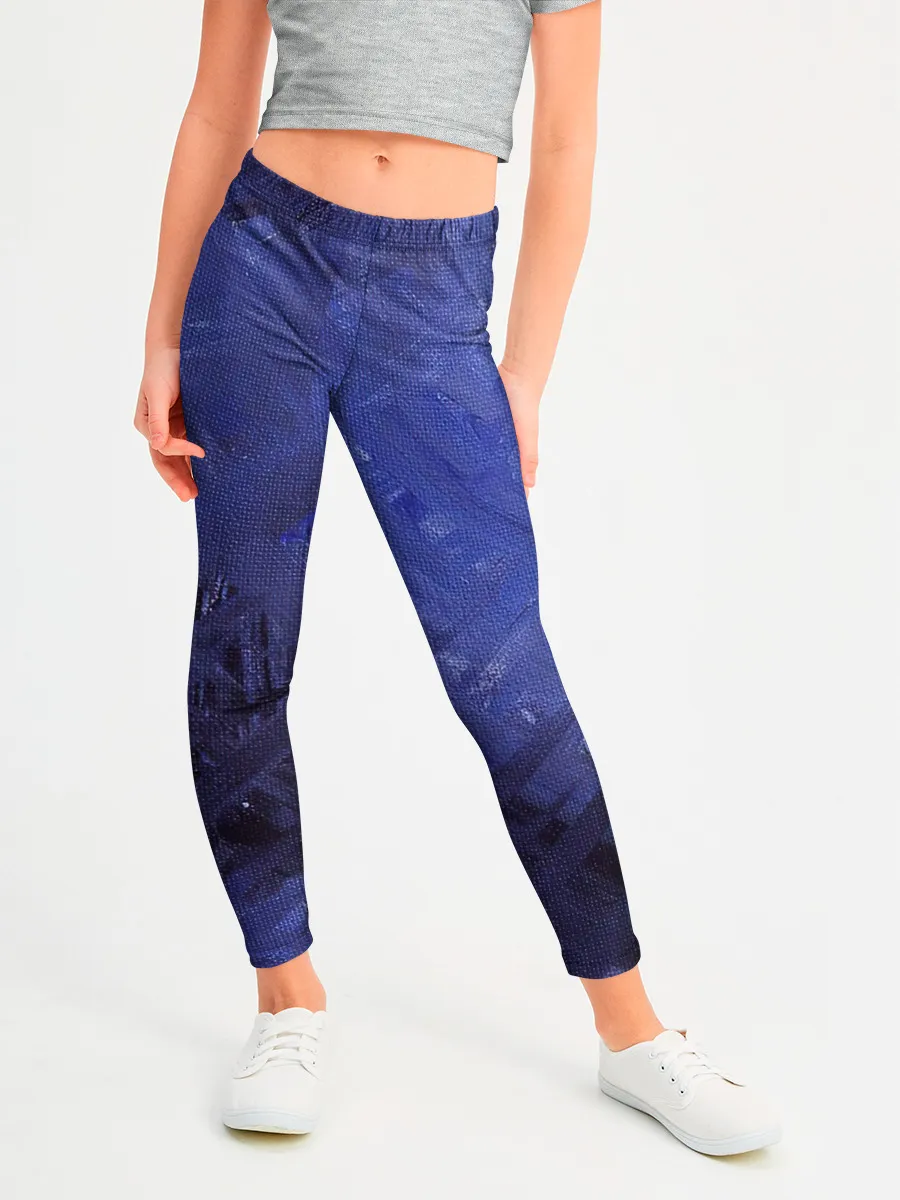 Леггинсы для девочки / Синие акварельные мазки