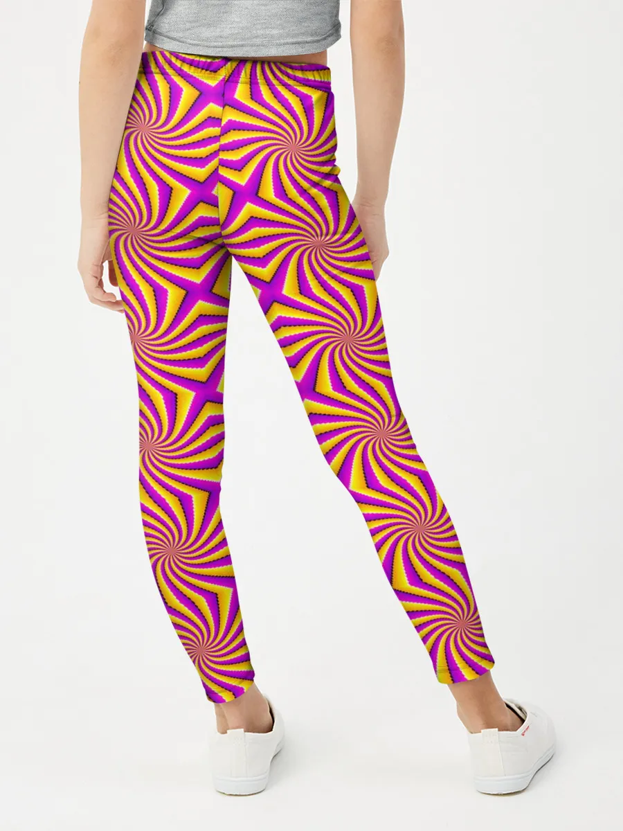 Леггинсы для девочки / Желто Фиолетовая иллюзия вращения