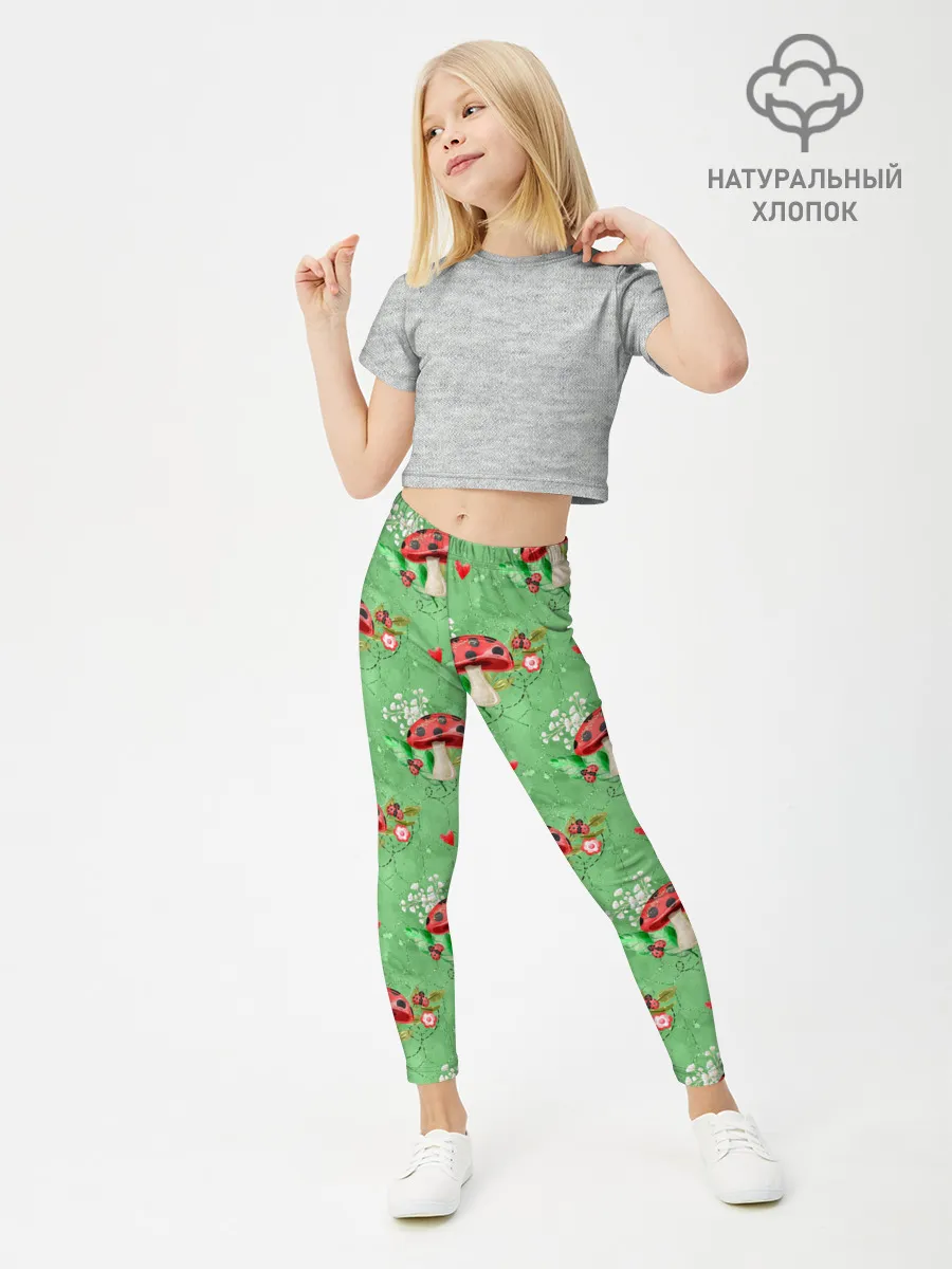 Леггинсы для девочки / Грибы Мухоморы паттерн