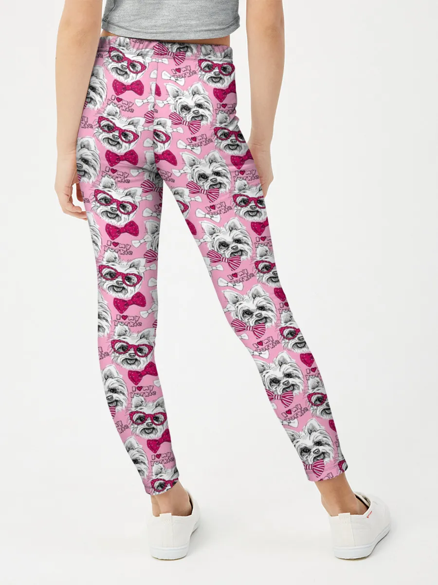 Леггинсы для девочки / Йоркширский Терьер на Розовом Фоне