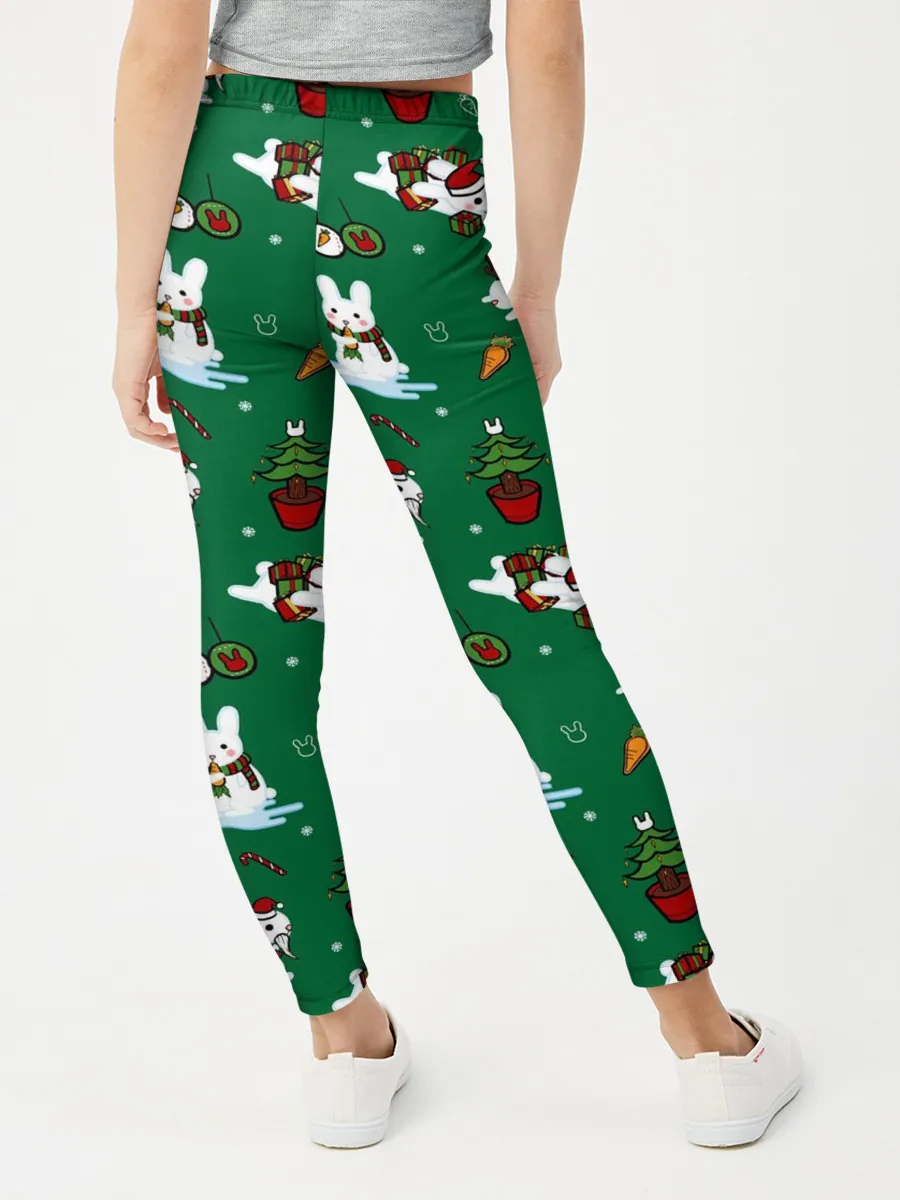 Леггинсы для девочки / Новогодний паттерн с зайчиками