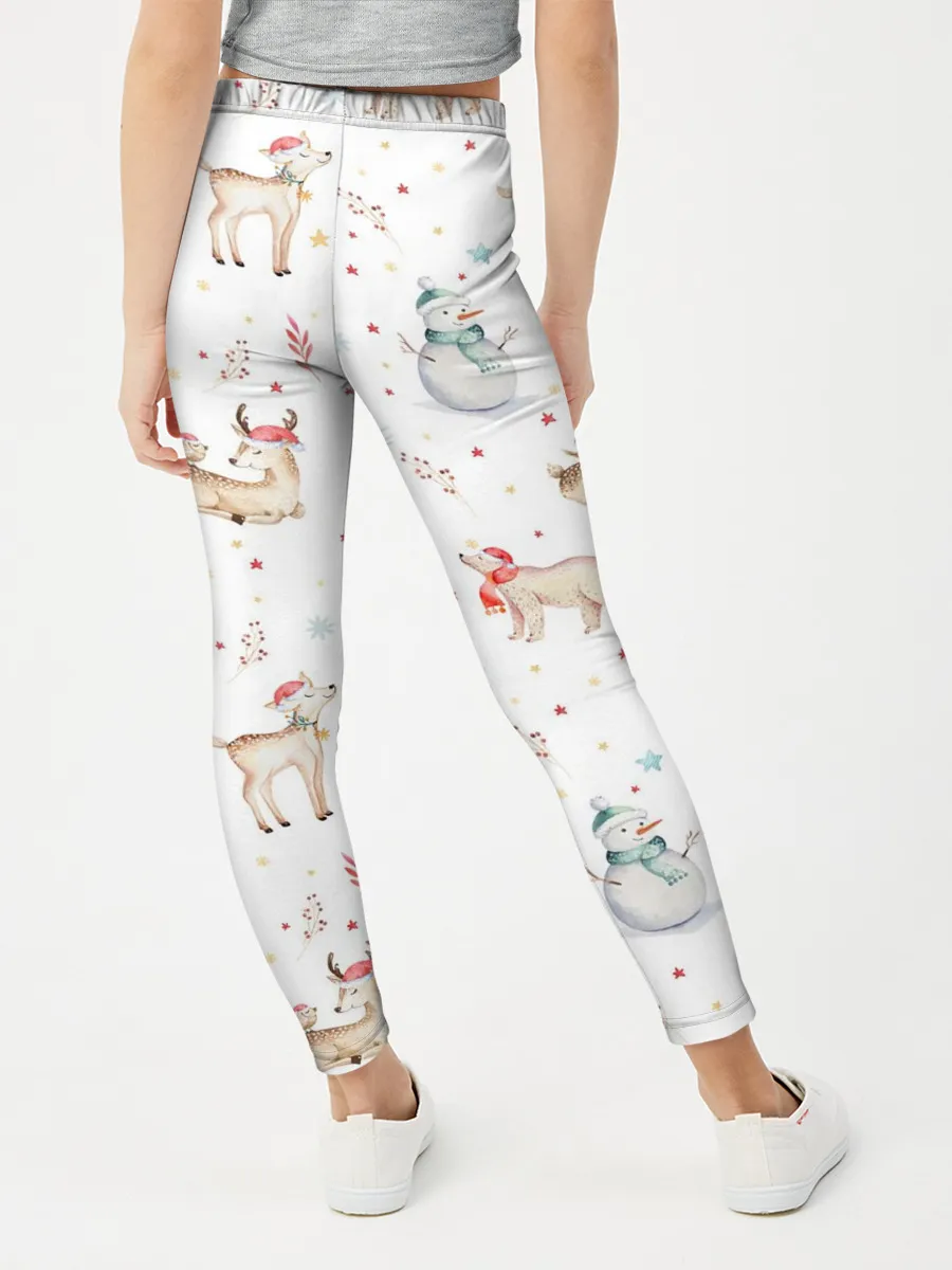 Леггинсы для девочки / Паттерн с оленями и медведями