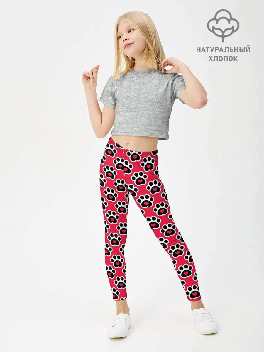 Леггинсы для девочки / Следы от Лап с Сердечками