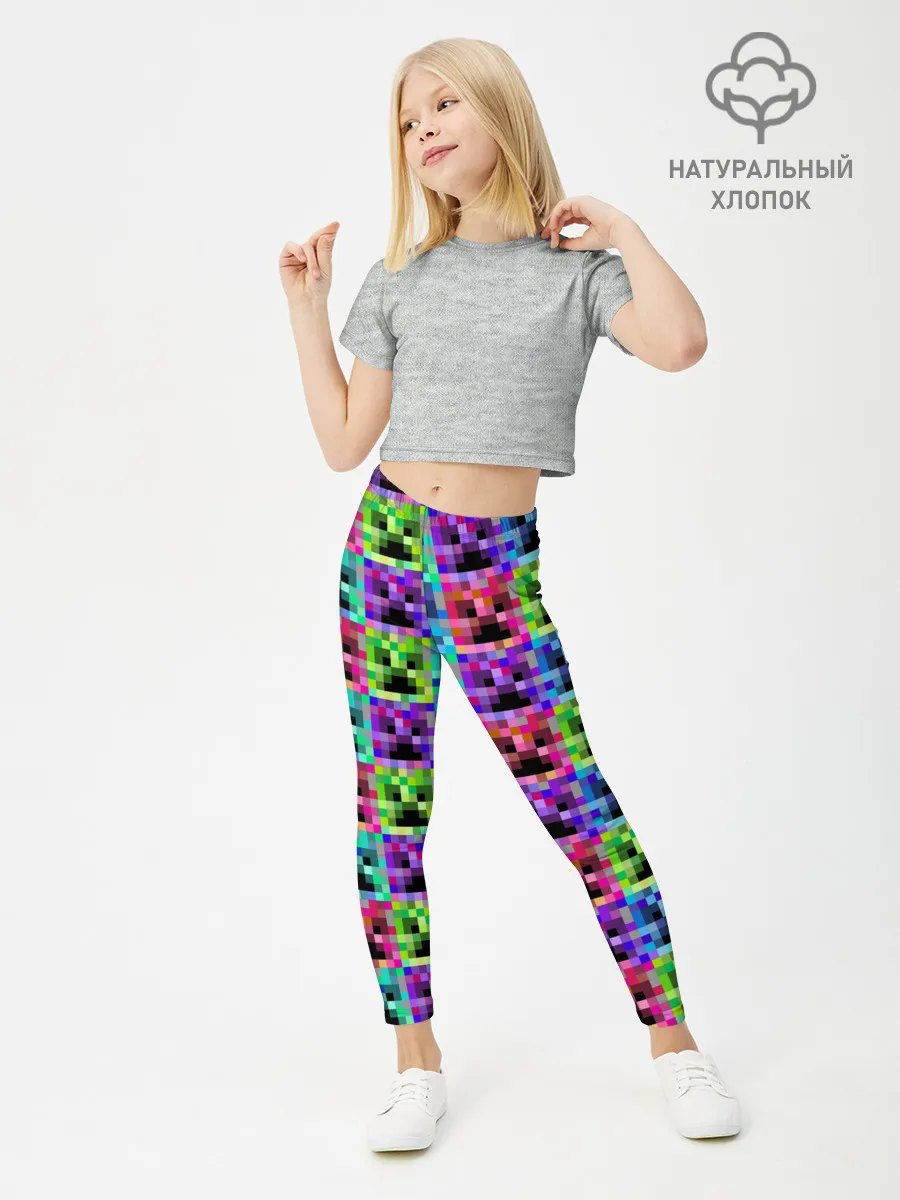 Леггинсы для девочки / МАЙНКРАФТ / MINECRAFT ЦВЕТНЫЕ КРИПЕРЫ