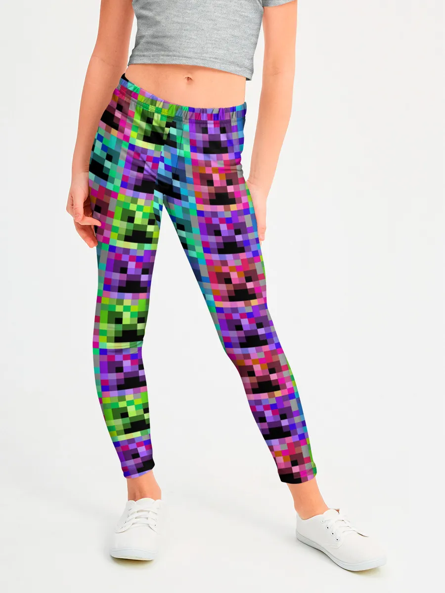 Леггинсы для девочки / МАЙНКРАФТ / MINECRAFT ЦВЕТНЫЕ КРИПЕРЫ
