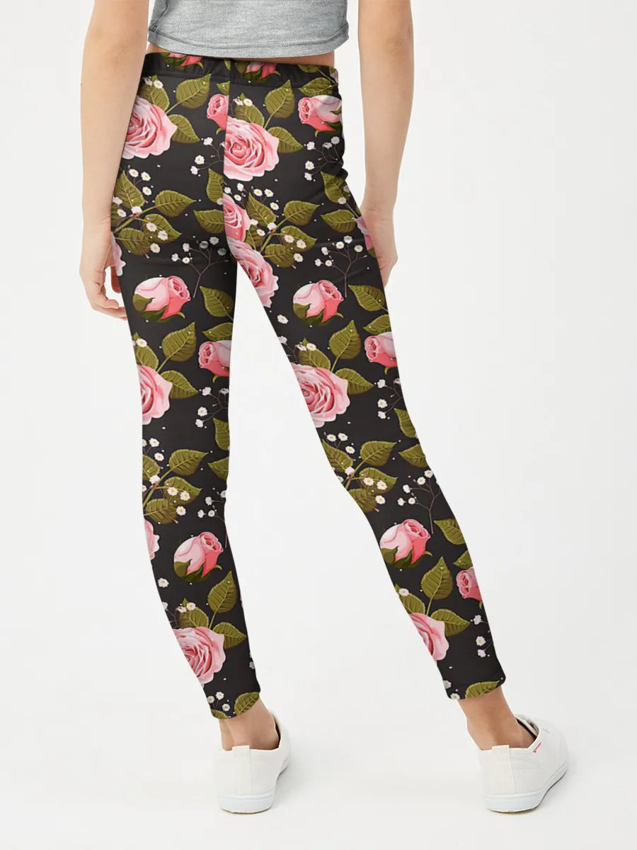 Леггинсы для девочки / Яркие розовые розы