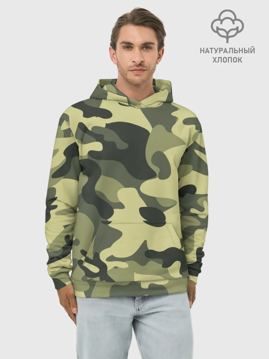 Худи мужской база хлопок / Камуфляж Хаки