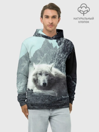 Худи мужской база хлопок / Волк в горах