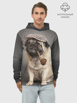 Худи мужской база хлопок / Мопс в кепке