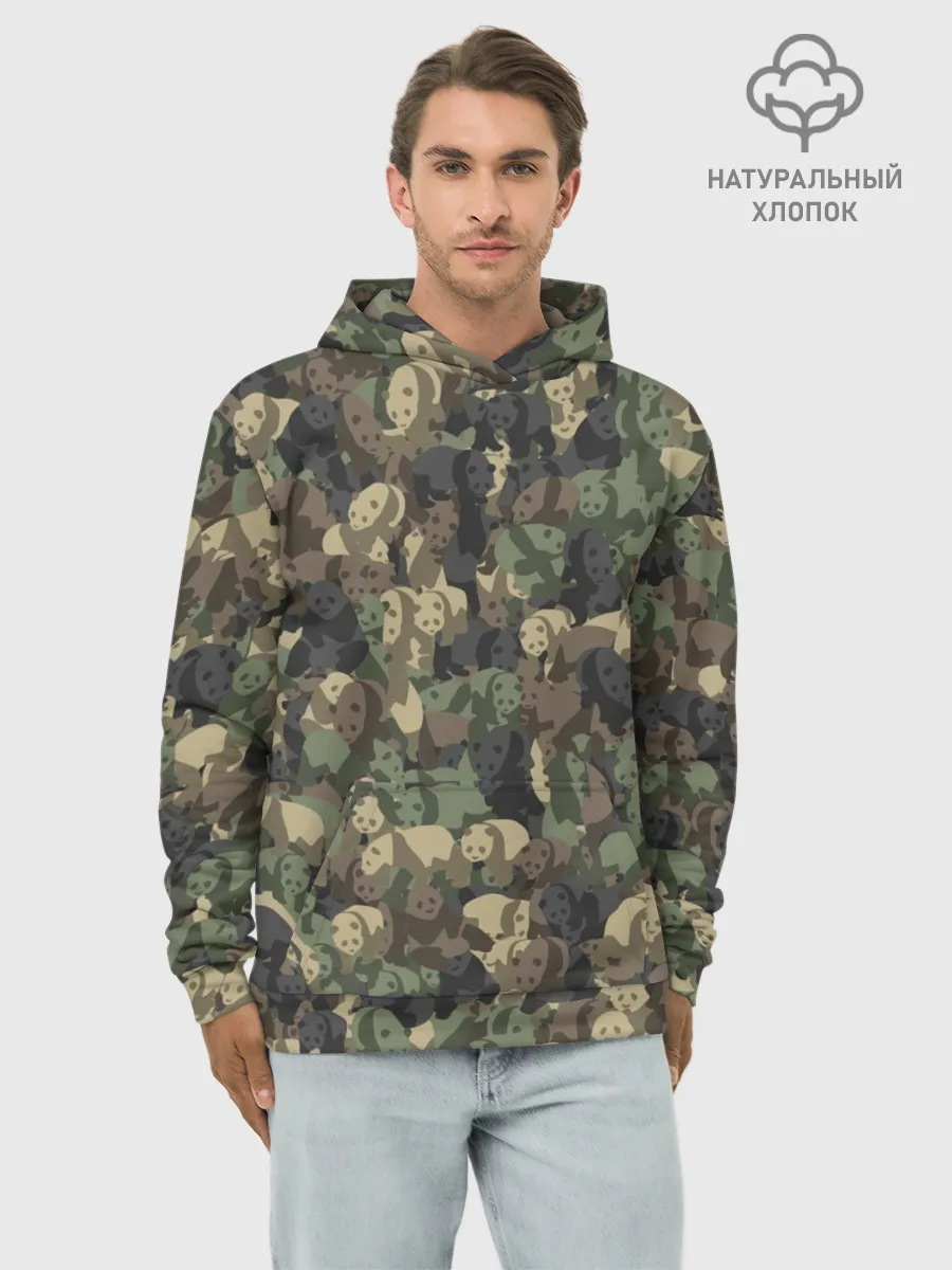 Худи мужской база хлопок / Камуфляж с пандами