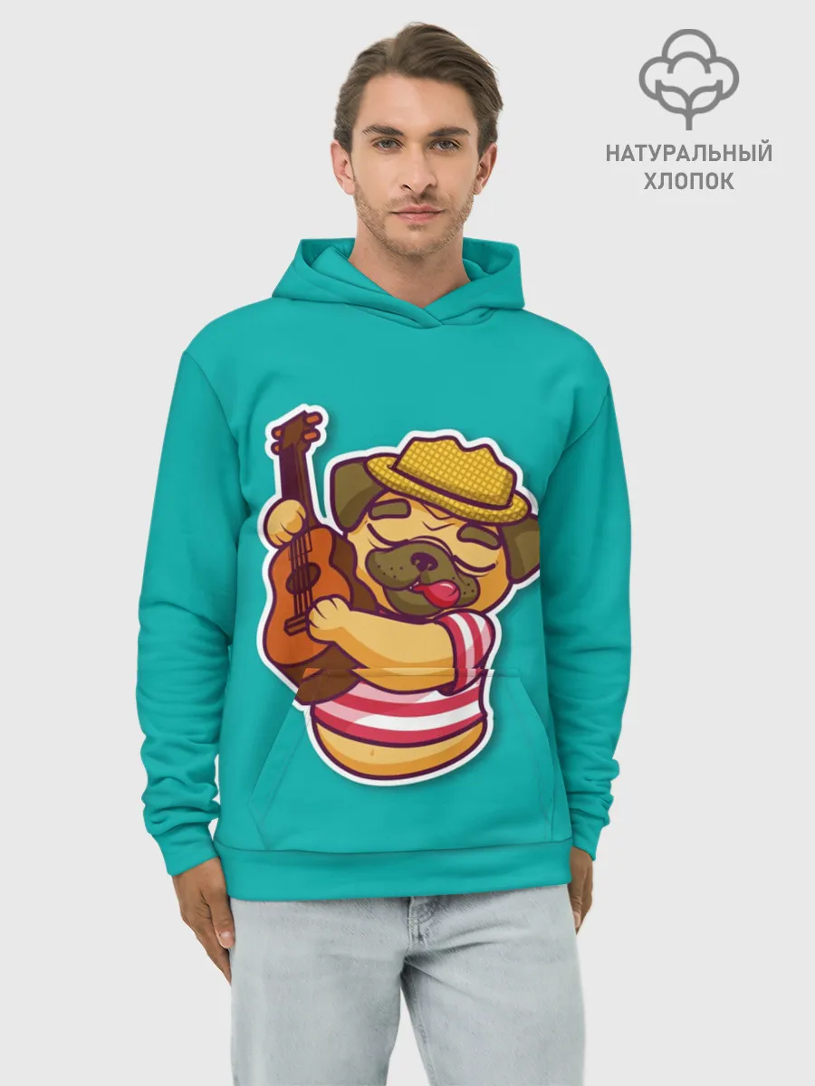 Худи мужской база хлопок / Мопс музыкант
