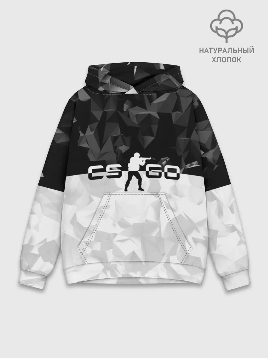 Худи мужской база хлопок / CS GO BLACK WHITE GEOMETRY