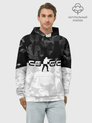 Худи мужской база хлопок / CS GO BLACK WHITE GEOMETRY