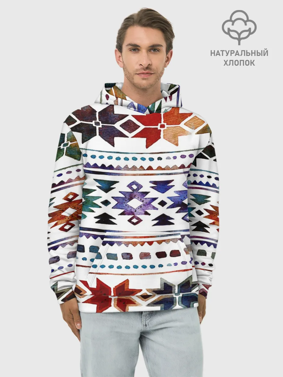 Худи мужской база хлопок / Снежинки акварель