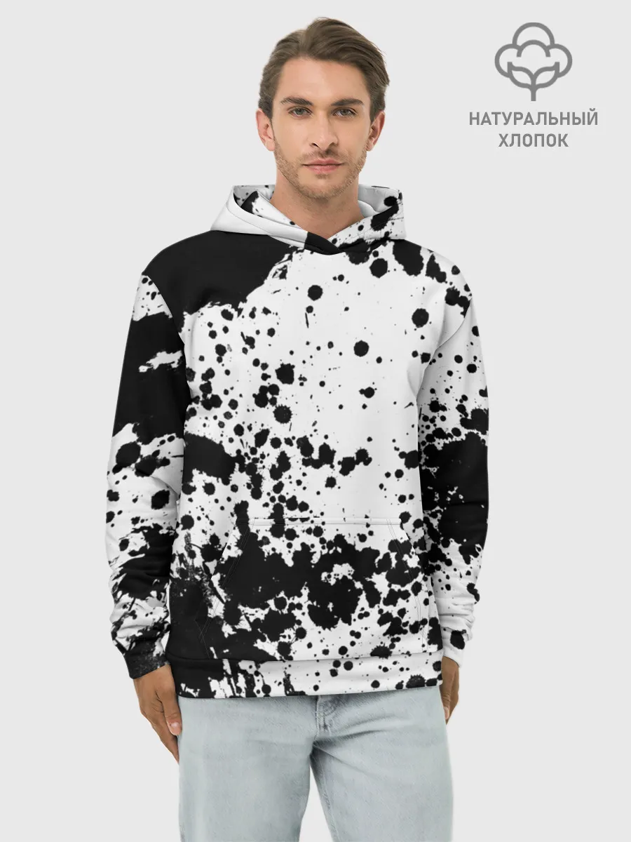 Худи мужской база хлопок / Черно-белые капли