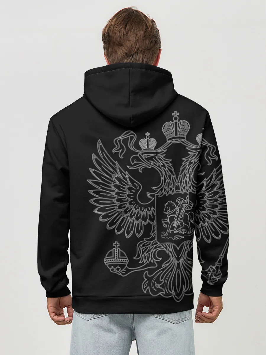 Худи мужской база хлопок / Капитан, белый герб РФ