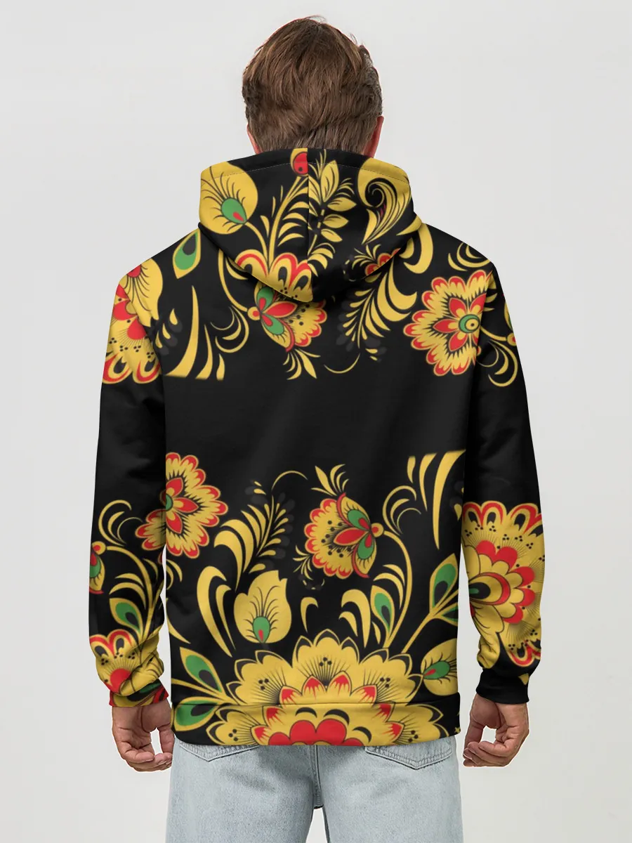 Худи мужской база хлопок / Сергей, роспись под хохлому