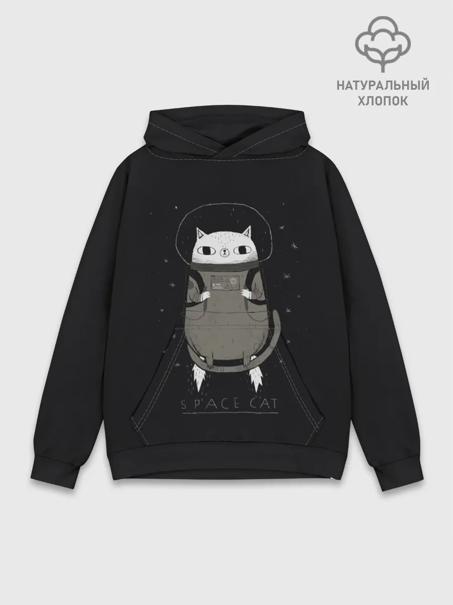 Худи мужской база хлопок / Кот космонавт