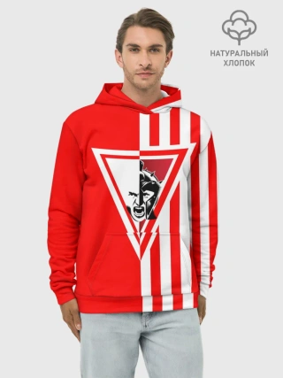 Худи мужской база хлопок / Красно-белый воин