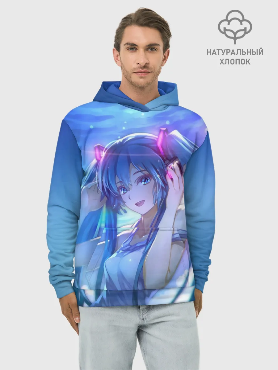 Худи мужской база хлопок / Miku на фоне космоса
