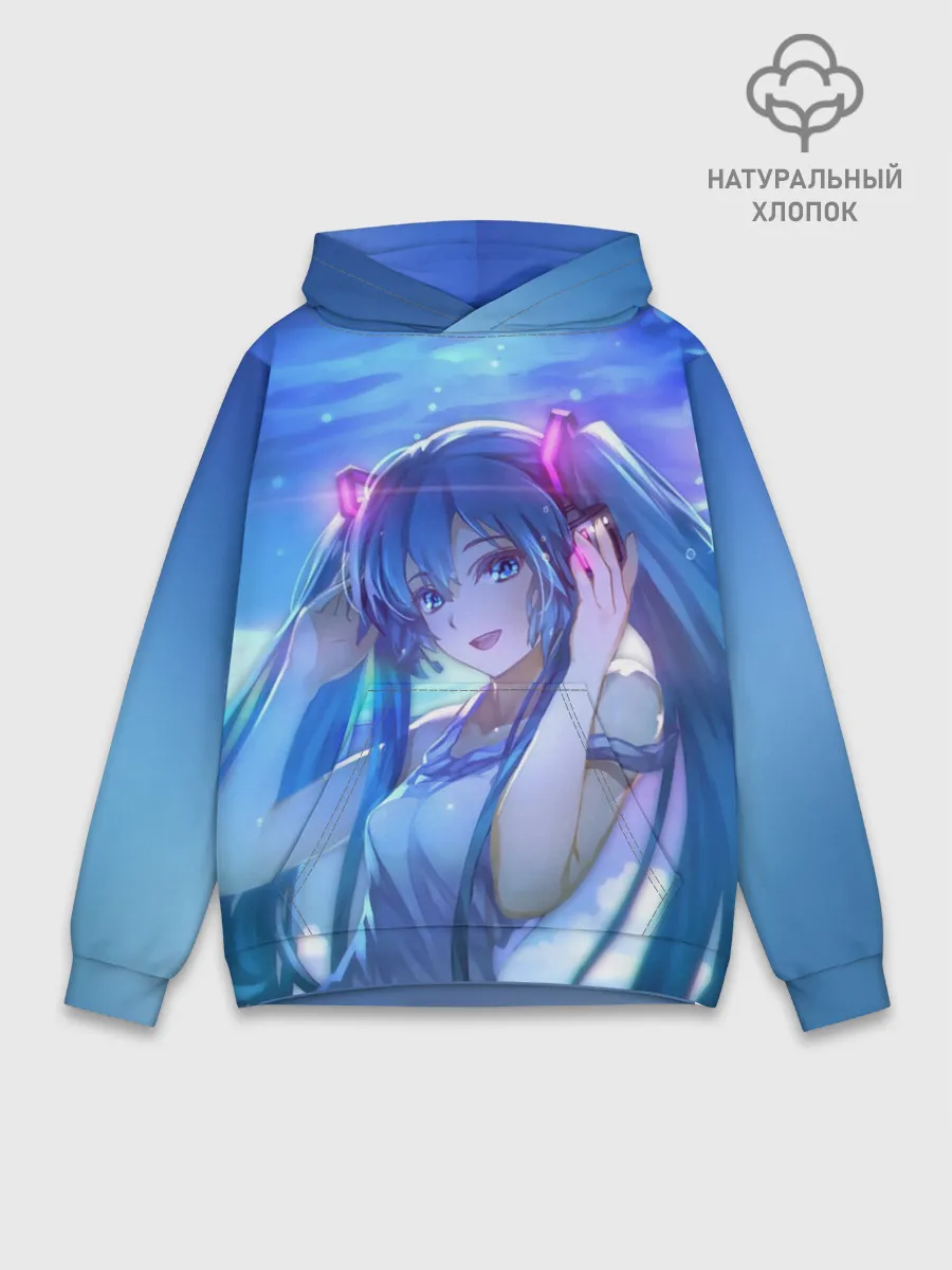 Худи мужской база хлопок / Miku на фоне космоса