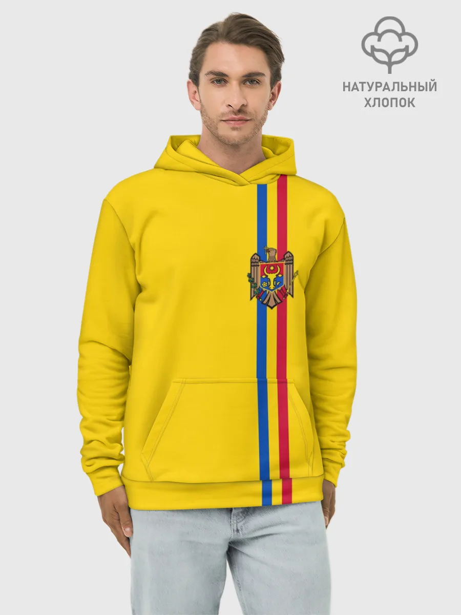 Худи мужской база хлопок / Молдавия, лента с гербом