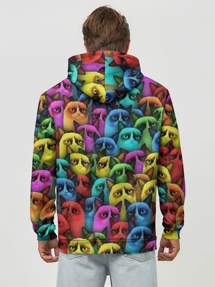 Худи мужской база хлопок / Разноцветные сердитые коты