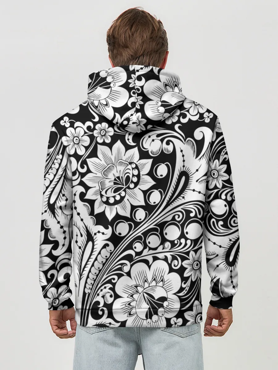 Худи мужской база хлопок / Хохлома чб