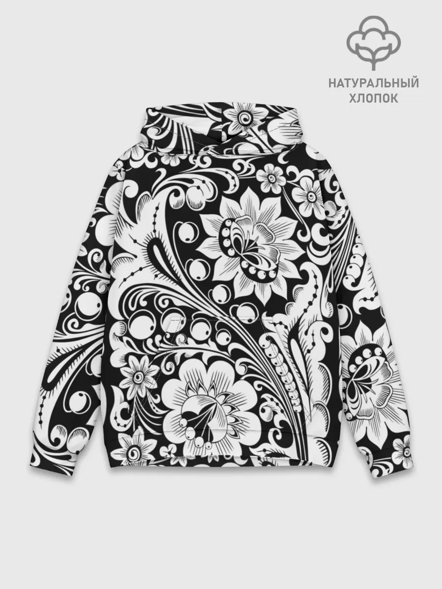 Худи мужской база хлопок / Хохлома чб